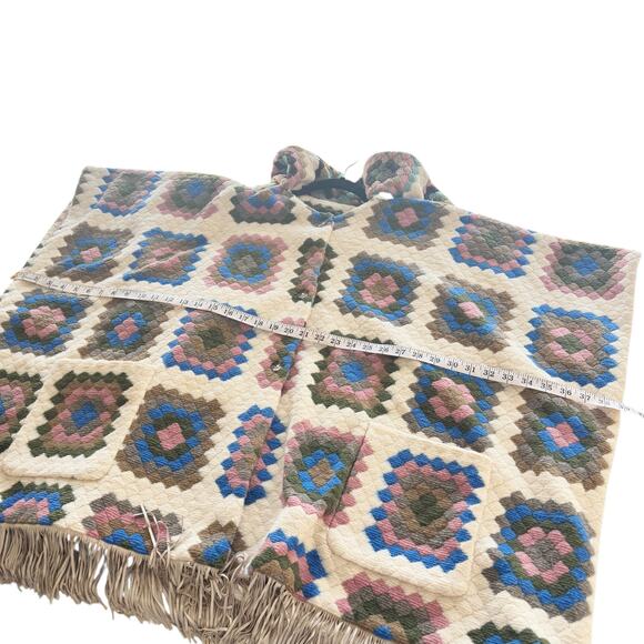 Hutch Rai Reversible Crochet Poncho Boho Granny Square Fringe Oversized M/L - Picture 12 of 14